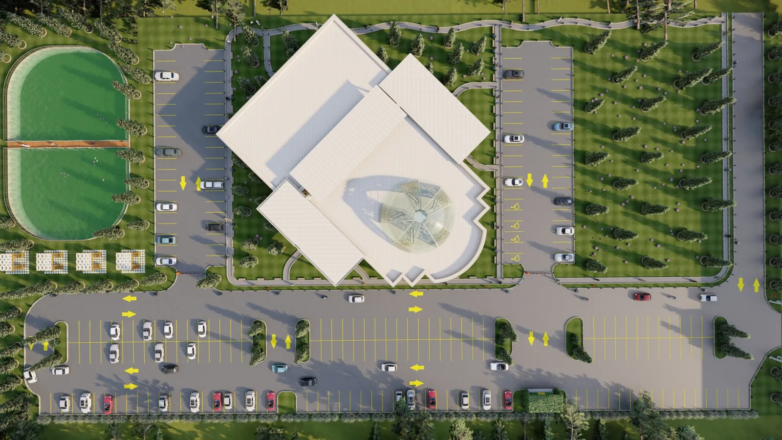 Rendering of the proposed Princeton Islamic Center mosque from above