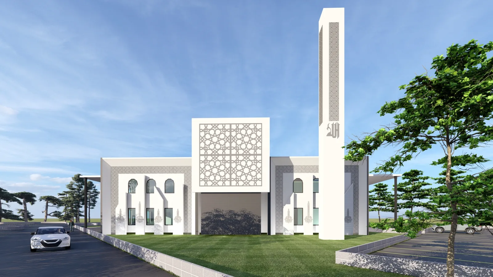 Front rendering of the proposed Princeton Islamic Center mosque